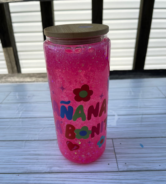 “Mañana” 16oz Snow Globe Glass Can Cup