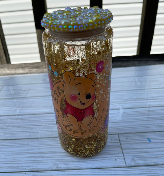 “Pooh” 16oz Snow Globe Glass Can Cup